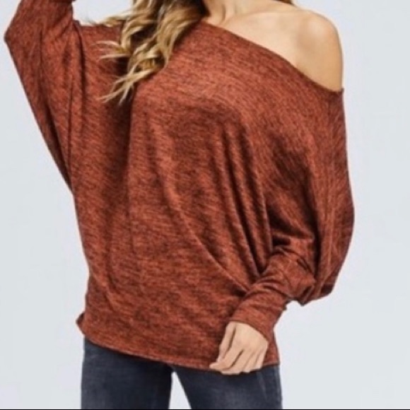 Marbled Knit Dolman Top Rust - Picture 2 of 7